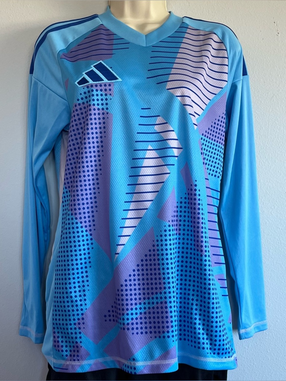 Adidas Women Blue Abstract Top Long Sleeve Sz S Base Layer Workout Athletic Fit